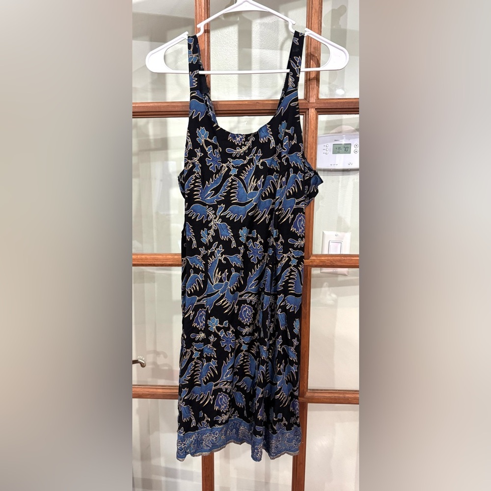 Larimar Floral Black and Blue Dress - Flowy picnic sun dress